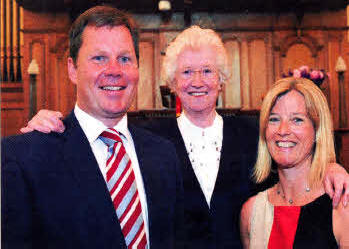 Former member of Railway Street Presbyterian Church, the Rev Philip McConnell, with his mother Elizabeth and his wife Elaine following morning worship in the church last Sunday morning.