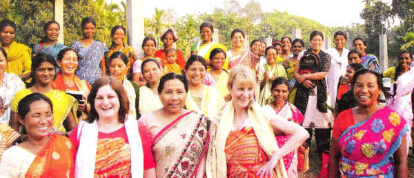 Sheila Smyth in India in her 'Boro' tribal outfit made for her by the ladies- Also included is Sharon Brown from Fresh Oil Ministries..