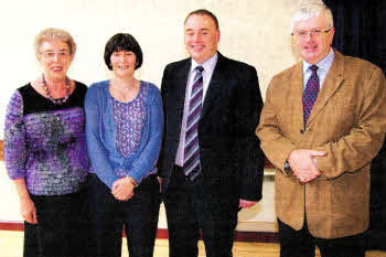 (Left to right) Janny van der Klis (AIM); Sandra Boomer; Andrew Thompson (Minister of Elmwood Presbyterian Church) and Alan Cousins (AIM)