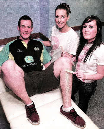 Michael Parker, from Hillhall Young Farmers' Club, was one of the volunteers at a charity 'waxing evening' at Lisburn LeisurePlex, organised by Lynsey Jess and Gillian Warwick who worked their way through the dozens of willing 'victims' to raise money for Cancer Research UK and PIPS Newry- US1311-529cd
