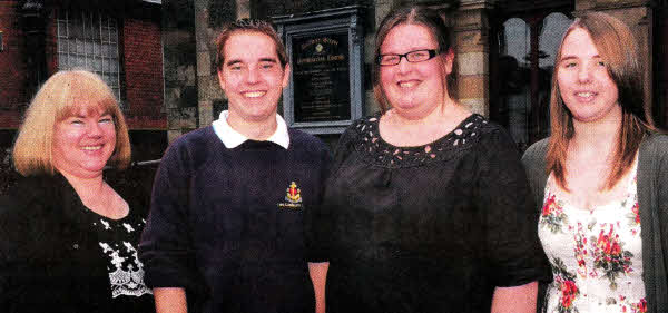 Stephen Kerr with his mother Lorraine (left), sister Lynsey (right) and his girlfriend Kathryn Campbell at Railway Street Presbyterian Church following the Youth Commissioning Service.