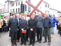 Lisburn City Centre Ministers pictured prior to the Good Friday �Carrying of the Cross� march of witness in Lisburn.  L to R:  (front) The Rev. John Brackenridge - 1st Lisburn Presbyterian Church, Rev. Paul Dundas - Christ Church and the Very Rev. Sean Rogan - St Patrick�s Roman Catholic Church.  (back row) The Rev. Brian Gibson - Railway Street Presbyterian Church, Pastor George Hilary - Lisburn Christian Fellowship, the Rev. Brian Anderson - Seymour Street Methodist Church, Canon Sam Wright - Lisburn Cathedral and the Rev. Ken McGrath - Lisburn Cathedral.