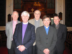 Pictured at a service in First Lisburn Presbyterian Church on Sunday 3rd April 2005 is L to R (front) The Rt. Rev. Dr. Ken Newell - Moderator of the General Assembly and the Rev. John Brackenridge - Minister of First Lisburn Presbyterian Church. (back row) The Rev. Brian Gibson - Railway Street Presbyterian Church, Pastor George Hilary - Lisburn Christian Fellowship and the Very Rev. Sean Rogan, PP - St Patrick�s Roman Catholic Church.