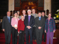 Pictured at a service in First Lisburn Presbyterian Church on Sunday 3rd April 2005 are L to R: Mr. Perry Reid - Clerk of Session, Mrs. Jaqui Brackenridge, Mrs. Elizabeth Watt, Mrs. Val Newell, the Rev. Brian Gibson - Railway Street Presbyterian Church, the Rt. Rev. Dr. Ken Newell - Moderator of the General Assembly, Pastor George Hilary - Lisburn Christian Fellowship, the Rev. John Brackenridge - First Lisburn Presbyterian Church, the Very Rev. Sean Rogan, PP - St Patrick�s Roman Catholic Church and Mrs. Jean Gibson.