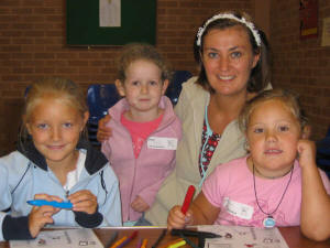 Sandra Toombs with L to R: Lindsay Girvan, Shelly Spence and Lea Harpinson pictured at Ballinderry Presbyterian Church Holiday Bible Club.