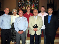 Ministers and representatives from each of the four city centre churches that took part in the joint Epilogue Service in Lisburn Cathedral last Sunday evening. L to R: (front row) The Rev. Ken McGrath - Lisburn Cathedral; the Rev. Winston Good - Seymour Street Methodist; the Rev. Bob Lockhart - Railway Street and the Rev. John Brackenridge-First Lisburn. (back row) Mrs Esther Wells - Seymour Street Methodist; Richard Thompson - Lisburn Cathedral Audio Engineer and Edward Craig - Lisburn Cathedral Organist.