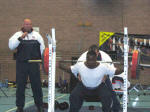 The Tough Talk team performing their Power lifting display at Lisburn Leisureplex on Saturday 24th September 2005.  Simon Pinchbeck (left) and Marcus Williams assisted by Ian McDowell.