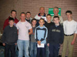 Some members of First Clontibret Boys� Brigade who travelled from Monaghan to see the Tough Talk Power Lifting Display in Lisburn Leisureplex on Saturday 24th September 2005.  Pictured with Tough Talk�s Simon Pinchbeck are L to R:  Ashley McBride, Kyle McCreery, Richard Connolly, Thomas Cobine, James Conly, Jonathan Knox, Jason Wylie, Ivor Boyd - Captain, Malcolm Lowey and Derek Boyd. 