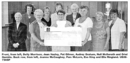 Front, from left, Betty Morrison, Jean Hazley, Pat Gilmer, Audrey Graham, Nell Mcllwrath and Oriel Gamble. Back row, from left, Joanne McCaughey, Pant McLorn, Eva King and Ella Ringland. US38-736SP 