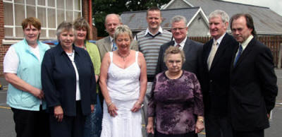 At the �Final Assembly� in Tullymacarette Primary School on Thursday 21st June are L to R: Marie Woods (Board of Governors), Mary Hughes (Vice Principal), Denise Baxter (Board of Governors), Wilson McMullan (Principal of Ballydown Primary School), Laura Cairns (Principal), Trevor Watson (Assistant Pastor of Banbridge Baptist Church), Kathleen McGregor (former Dinner Lady), Gerry McBrien (Principal of St Colman�s Primary School), Arthur Gibson (Former Principal) and Nick Stevenson (Chairman of the Board of Governors).