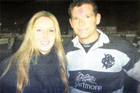 Andrew with his wife Natalie after his match playing for the legendary Barbarians.