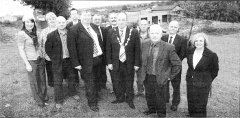 Supporters of the Laganview Centre turn up for the topping out ceremony.