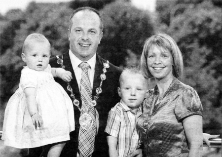 Lisburn Mayor Councillor James Tinsley, with his wife Margaret and children Anna and James.