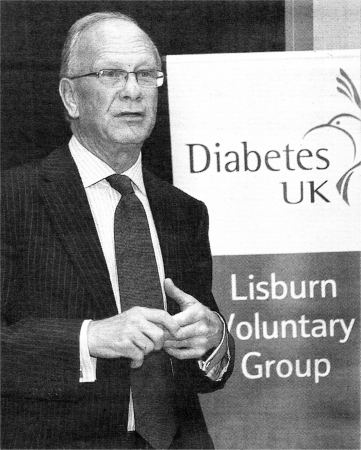 Richard Lane speaking to the Diabetes UK - Lisburn Voluntary Group in Laganview Conference Centre, Lagan Valley Hospital on Monday night. US3707351DW