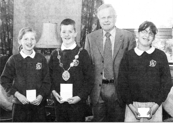 In the Mayor's Parlour are the winners of the `look and listen' quiz from St. Colman's Primary School; Anna Friel, Ryan McNulty and Caroline Hughes.