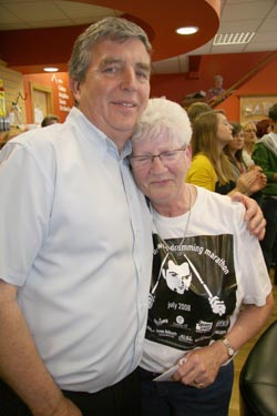 Getting some TLC from husband Nigel is proud mother Maureen Brown who cried with joy when Allister reached the 100-hour mark.