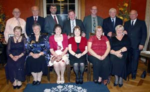 L to R: Mervyn and Elsie Wilson, Ronnie and Edna Purdy, Raymond and Sylvia Ingram, Sam and Christine McConnell, Isaac and Heather Tinsley, Alan and Patricia Ross and Lewis Thompson.