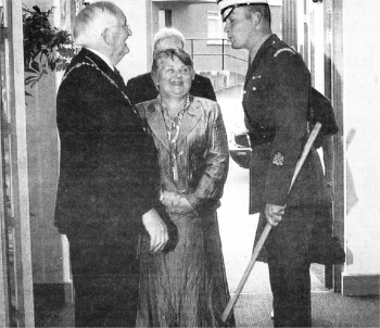 Lisburn Mayor, Councillor Ronnie Crawford and Lady Mayoress Jean Crawford arrive at the Beating Retreat at Thiepval Barracks.