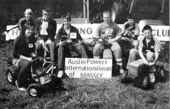 L-R: Shannen Irwin, David Simpson, Andrew Simpson, Ross Irwin and Alex Sleator. On Tractors: Rosie Curry and Mark Simpson. Photograph by Robert Preshaw