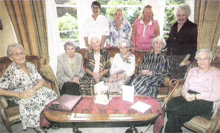 Lisburn Mayor Ronnie Crawford , Residents and staff of Parklands pictured with Eileen Bacon on her 100th Birthday at Parklands Nursing Home on Tuesday. US3408-118A0 Picture By: Aidan O'Reilly