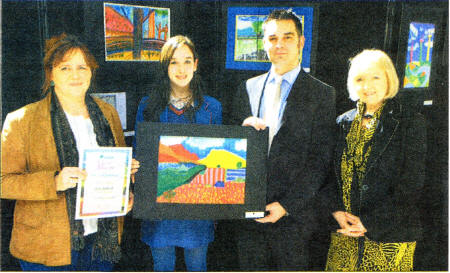 Pictured at the presentation of Translink's Ulster in Bloom Art Competition prizes is internationally acclaimed artist Rita Duffy from Belfast. Alisha Bothwell from Hunterhouse College who was awarded Highly Commended in the year 9 category, Sean McGreevy, Acting Special Services Manager and Veronica Palmer Chairman. This year's theme was David Hockney.