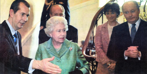 Sports Minister Edwin Poots introduces the Queen to guests at a reception in Hillsborough Castle on Wednesday night to celebrate sport in the Province. Pic by Harrison Photography.