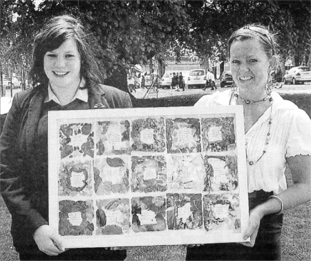 Friends' School Year 14 pupil Niamh Devlin who was part of the General Studies Art class along with student teacher Kerry Plummer with the framed art work, and right, an example of the work