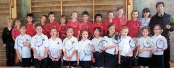 Coach Scott Burnside of Friends Prep with P5 pupils following their badminton coaching session