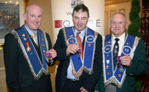 L to R: Bro Derek Steele, Bro Robert McCalla (Deputy Master) and Bro Clifford Campbell pictured after being presented with 25-year jewels.