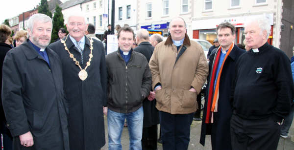 L to R: Rev Ken McReynolds (Lambeg Parish), Councillor Ronnie Crawford (Lisburn Mayor), Rev Paul Dundas (Christ Church Parish), Rev Brian Anderson (Seymour Street Methodist), Rev John Brackenridge (First Lisburn) and Fr Dermot McCaughan (St Patrick’s).