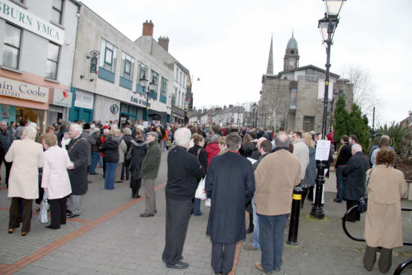 Lisburn Mayor Councillor Ronnie Crawford and some city centre ministers pictured chatting to people after the silent vigil.