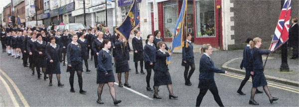 Led by the District Colour Party, the parade enters First Lisburn Presbyterian Church