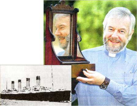 Canon Ken McReynolds displays a vanity unit made from wood used to build the Titanic, and which will be auctioned at Lambeg Parish Fete on Saturday May 30. The unit was made from off-cuts of wood used to fit out the great ship. US2009-539CD