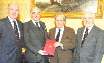 At the special lunch on January 20 to mark the retirement of Colonel Robin Charley were, left to right: John Hughes John McKee, Colonel Robin Charley and Dr Wilson Clarke.