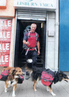 Colin Hughes who is Trekking from Atlantic Ocean to the Mediterranean Ocean across the Pyrenees with his two dogs to raise money for Lisburn YMCA. US2709- 125A0 Picture By: Aidan O'Reilly
