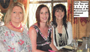 Janine Simpson, Ruth Rea and Joann Patterson at McClelland's retirement dinner.