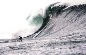 Alastair surfing at Mullaghmore Head, Co. Sligo, one of the biggest swells ever to hit the Irish coast. Photo by Aaron Pierce.
	