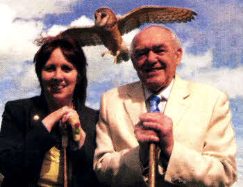 Chair of Lisburn City Council Economic Committee Councillor Jenny Palmer with Vice-chair Alderman Jim Dillon with Misty the barn owl at last week's launch of the game fair.
	