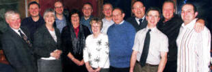 At the 'Centenary Dinner' are former BB officers L to R: George Toombs, Aaron Curragh, Hilary Kyle, Tim Mitchell, Dorothy McClelland, Rev Andrew Thompson, Ruby Spence, Verner Baird, Norman Nortcliff, Hany Martin, Jim McAlister, Paul Coulter and Neville Lowry. 