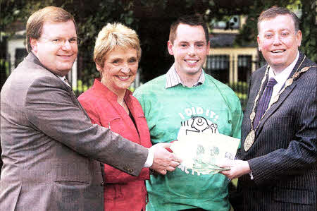 Councillor Jonathan Craig, Ann Walker Action MS, Nigel McConnell and Lisburn Mayor Paul Porter launch a series of Walk For MS events to celebrate 30 years of walking- Action MS are inviting the people of Lisburn to join them at Belvoir Forest Park on Saturday October 2 to raise vital funds and awareness for the charity. US3510-107A0