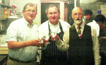 Lisburn optician Sam Baird and Hillsborough chef and lecturer Michael Young were guests at a Banquet with the Prince of Wales and Duchess of Cornwall at the National Trust's Assembly Rooms in Bath. They are pictured with chef Niall McKenna
	