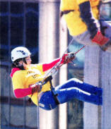 Kathleen McMahon from Lisburn is pictured during the Friends of the Cancer Centre's recent 150ft sponsored abseil off the Europa Hotel, Belfast.