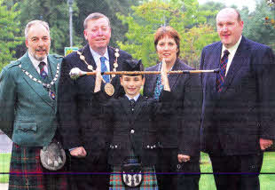 At the launch of the Ulster Pipe Band Championships to be held in Lisburn on Saturday 7th August are (l-r): Mr George Ussher, Chairman of the Royal Scottish Pipe Band Association Northern lreland Branch; Alderman Paul Porter, The Mayor of Lisburn; Councillor Jenny Palmer, Chairman of the Council's Economic Development Committee; Councillor William Leathem, Board Director of the Ulster Scots Agency and local Drum Major Miss Emma Barr