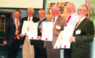 Newly qualified Mead Judges receive their certificates from INIB President Bill Turnbull, Robert Brewer (Georgia USA), Cecil McMullan (Hillsborough), Tom Canning (Armagh ), Gail Orr (Hillsborough), Michael Young MBE (Hillsborough)
