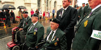 Wounded soldiers take part in the ceremony during the unveiling of the UDR memorial. Pic: Cliff Donaldson