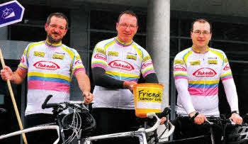 Getting in some training ahead of September's 'Climb Every Mountain' cycle challenge in aid of Friends of the Cancer Centre are (from left) Philip Nicolls, Jonathan Bunn and Mark Grattan.