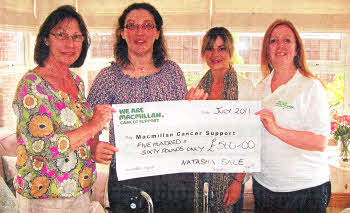 Natasha Sale who took part in this year's Antrim Walk at Greenmount Campus and raised £560. Here along with mother Kathy and close friend Patricia Stewart they present a cheque to Lisa McGrogan, Area Fundraising Manager Macmillan Cancer Support.