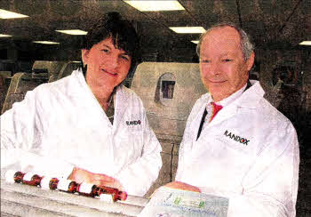 Enterprise Minister Arlene Foster at Randox Laboratories with Managing Director, Dr Peter Fitzgerald. Photo by Simon Graham/Harrison Photography.