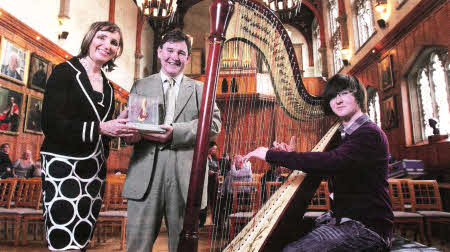 Following the live final held in the Great Hall at Queen's University, Belfast is winner of the 2011 Catherine Judge Memorial Award Richard Allen with Pat Byrne, regional manager Bank of Ireland UK Northern Ireland and Una Hunt, Chair of Catherine Judge Memorial judging panel and internationally renowned Irish pianist.