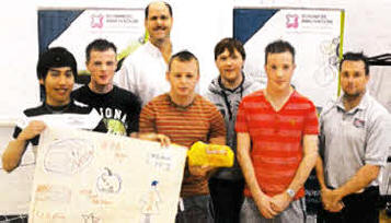 South Eastern Regional College (SERC) Manufacturing Engineering students who won a Global Enterprise Master Class for their enterprising launch strategy of Veda bread. Also pictured is SERC course lecturer Brendan Merrigan.